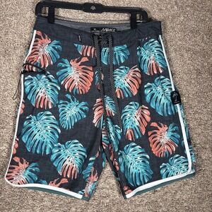 Rip Curl Mirage Mens Board Shorts Size 32 Tropical Monstera Leaf Charcoal Teal